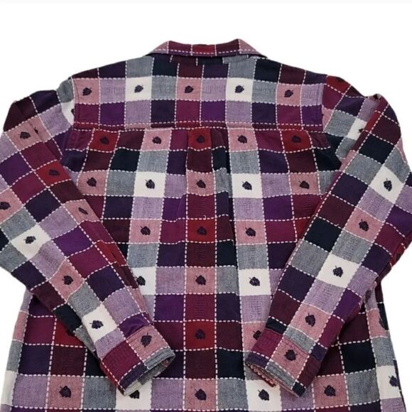Vintage 80s Cabin Creek Checkered Plaid Embroidered Grape Longsleeve Shirt Small - Picture 5 of 8
